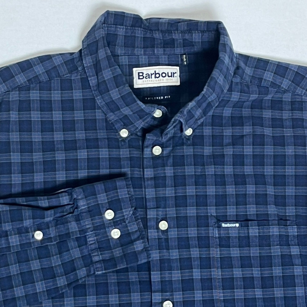 Barbour Tailored Fit Plaid Button Down Shirt Men's UK XXL EURO XXL USA XL Blue